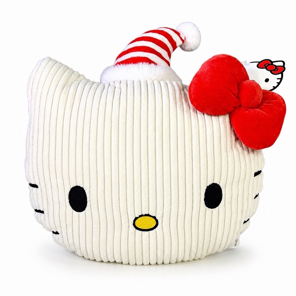 Hello Kitty Christmas Corduroy Plush Pillow 17" Sanrio Santa Hat Red Bow NWT